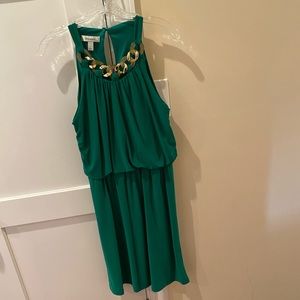 Dress Barn Emerald Green Dress with Gold Necklace